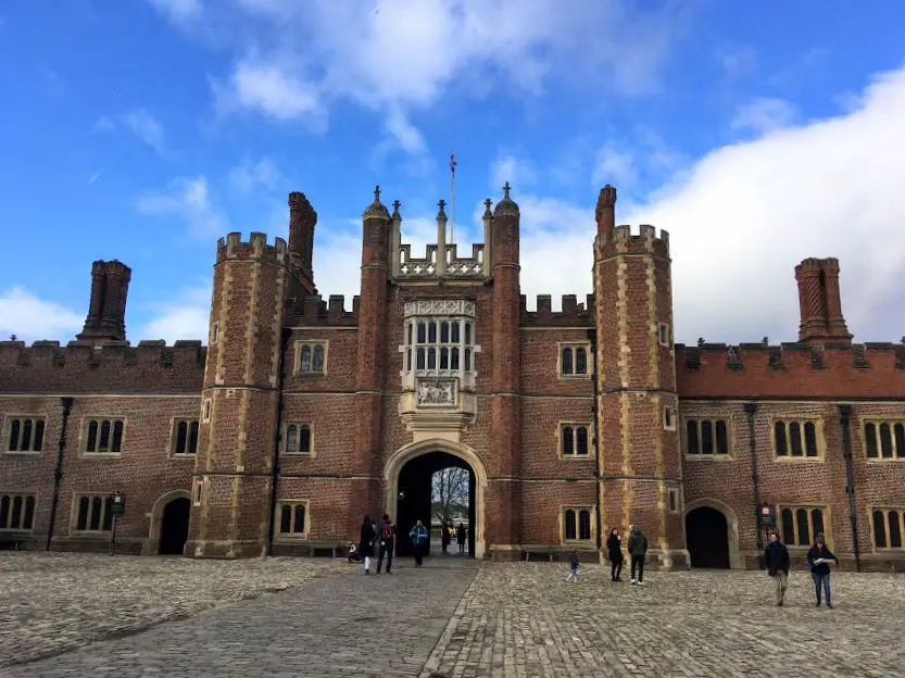 The exterior of Hampton Court Palace in London, England
