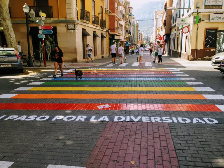 Diversity crosswalk with rainbow colours in Denia, Spain