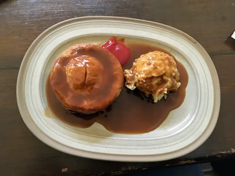 Pie, mash and gravy from the Privy Kitchen Cafe at Hampton Court Palace