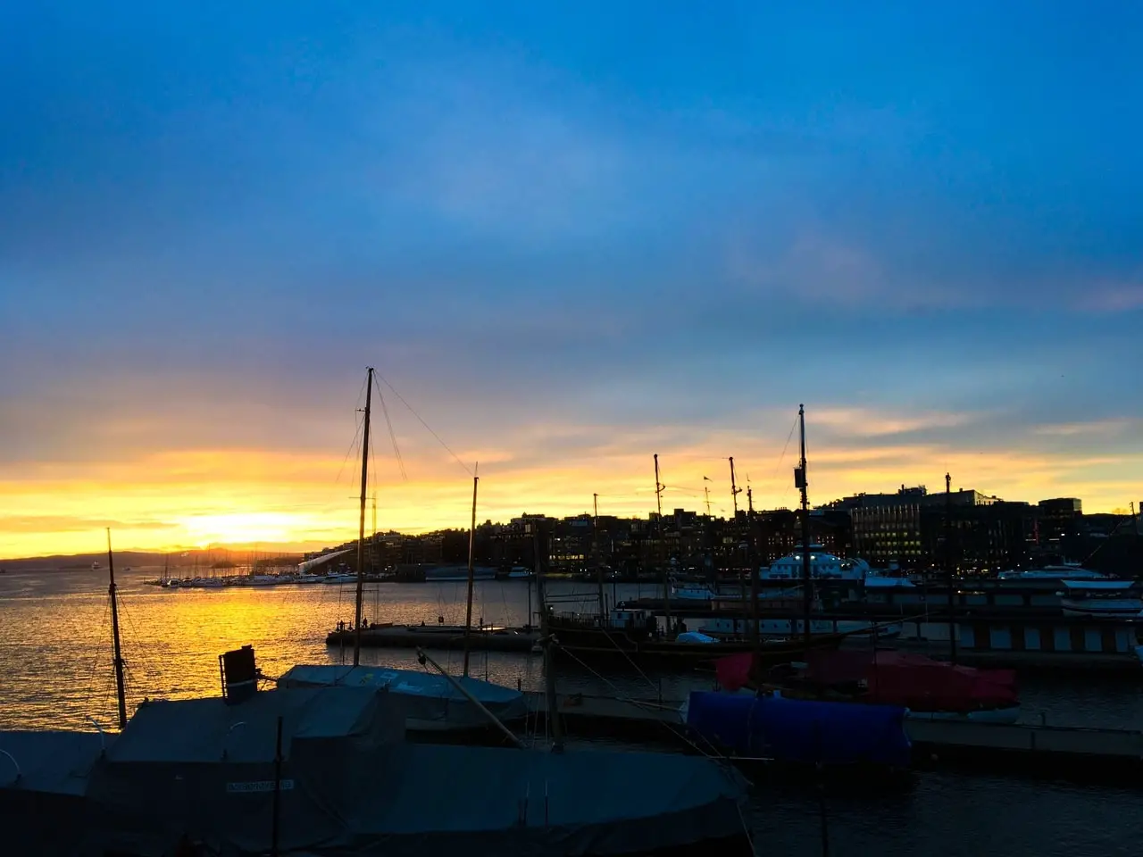 The Oslo Harbour at sunset