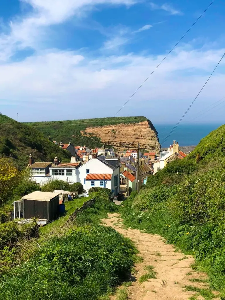 The view of Staithes from the coastal path