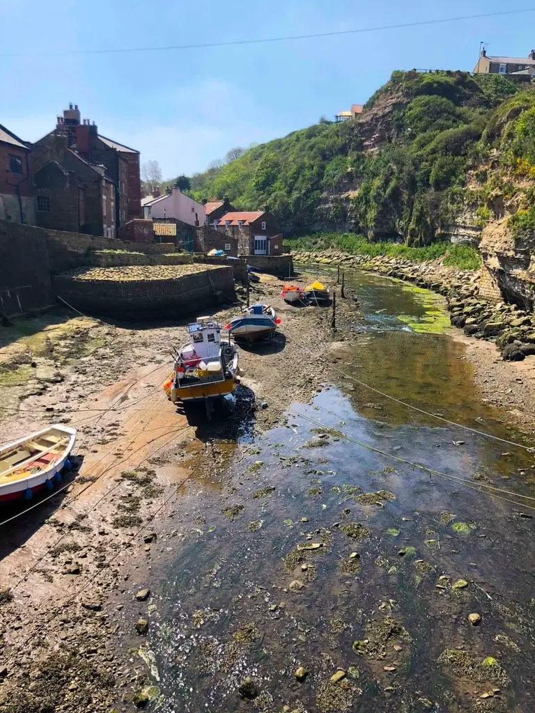 Staithes harbour at low tide in spring