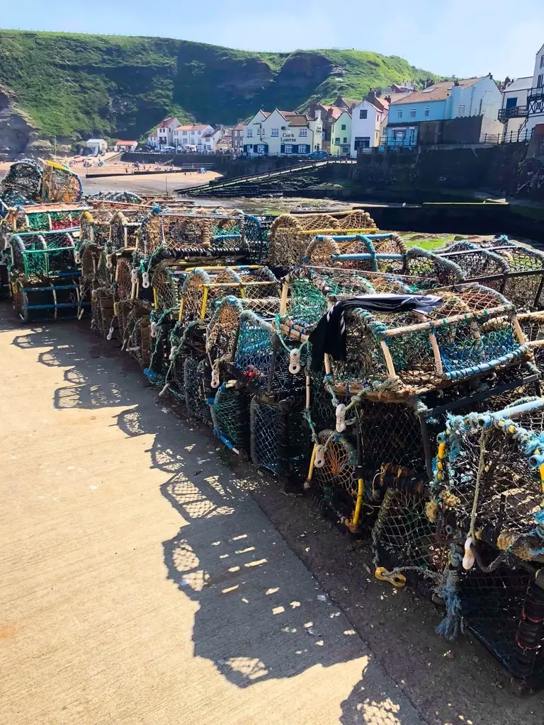 Fishing nets on a harbour in North Yorkshire, UK