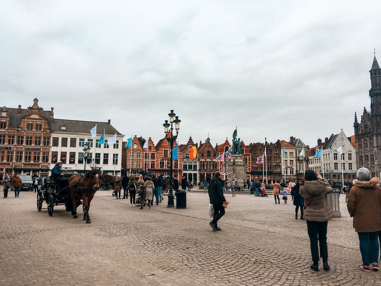 Market Square in Bruges, Belgium in winter