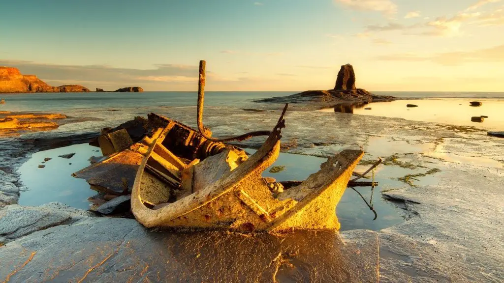 Wreck of the Admiral Von Tromp ship in Saltwick Bay near Whitby, one of the most unusual things to do in North Yorkshire