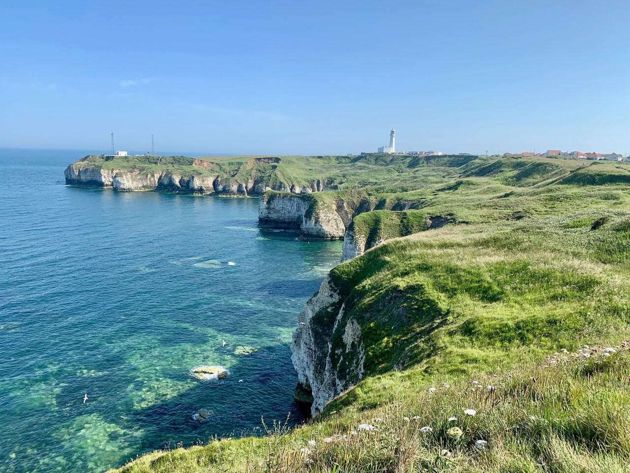 Hiking at Flamborough Head in the East Riding of Yorkshire