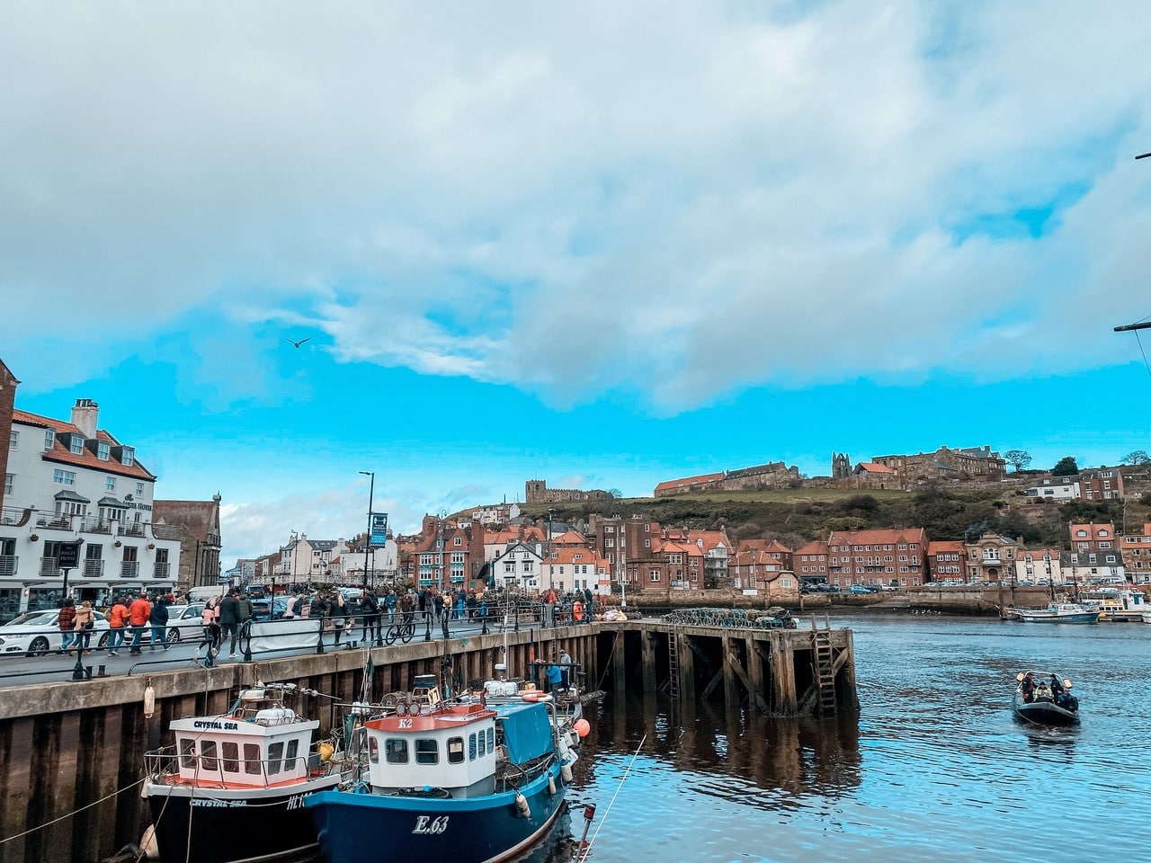 Boats in Whitby town centre on the North Yorkshire Coast, Yorkshire, England