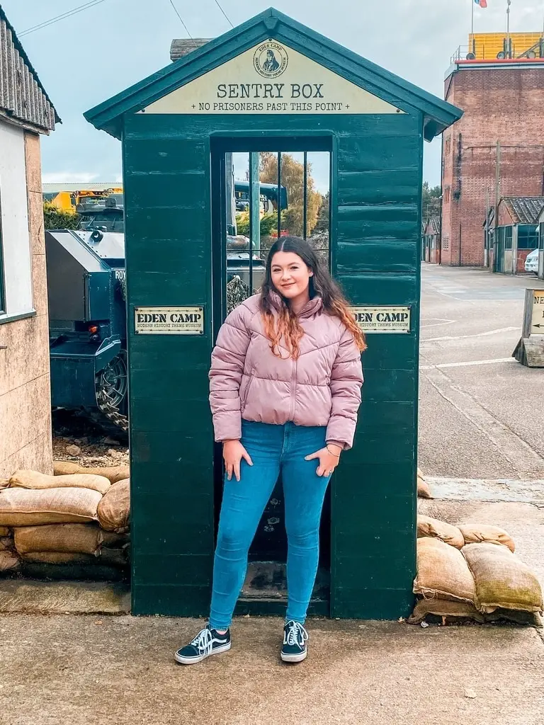 Girl outside the Eden Camp Museum outside of York, a great day out in England.