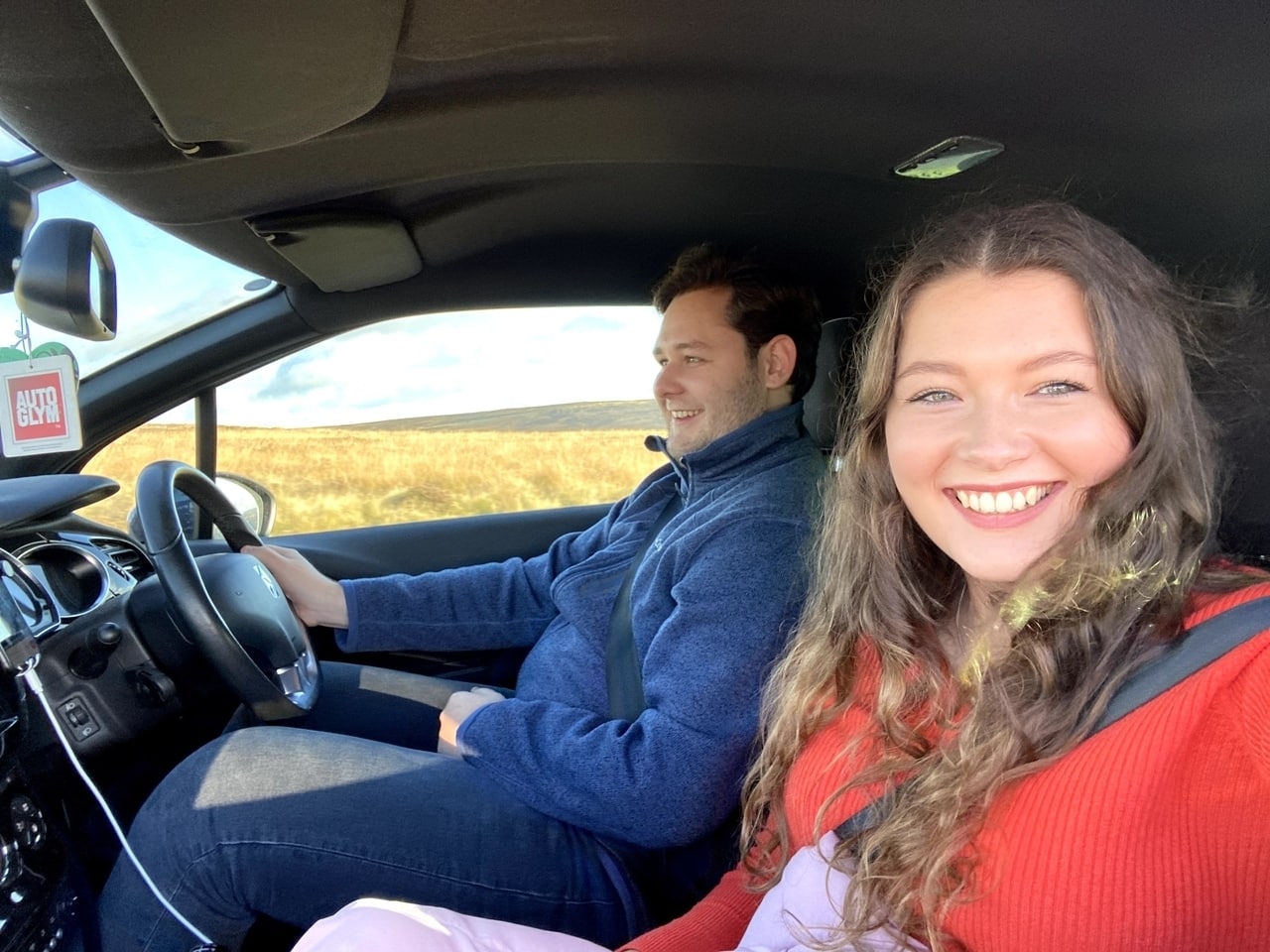 Friends road tripping on the Yorkshire coast UK