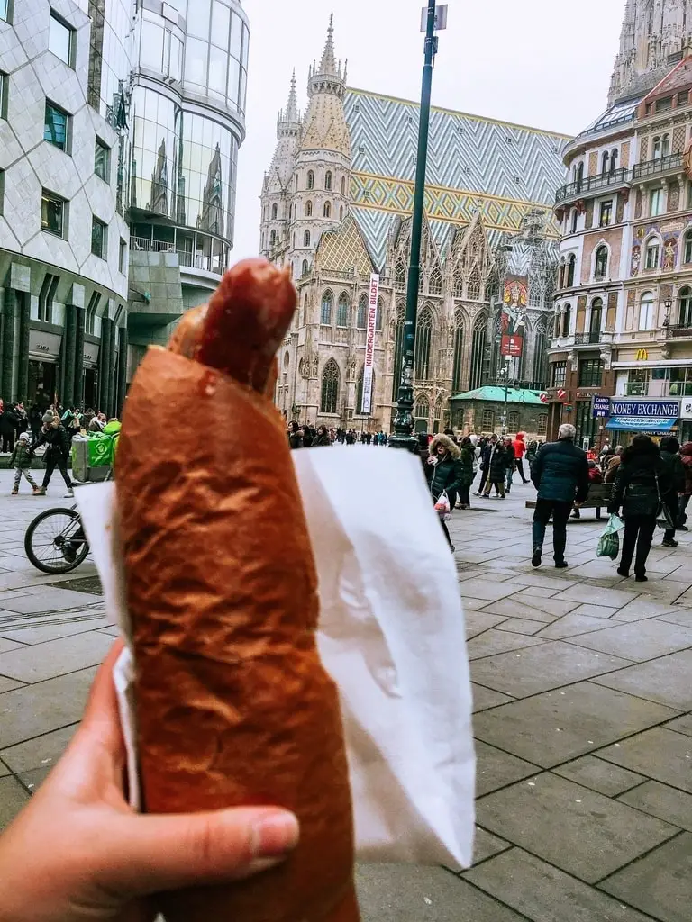 Käsekrainer sausage is the best austrian food in vienna city centre 