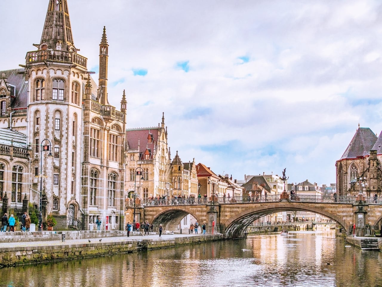 St Michael's Bridge and Graslei in Ghent Belgium