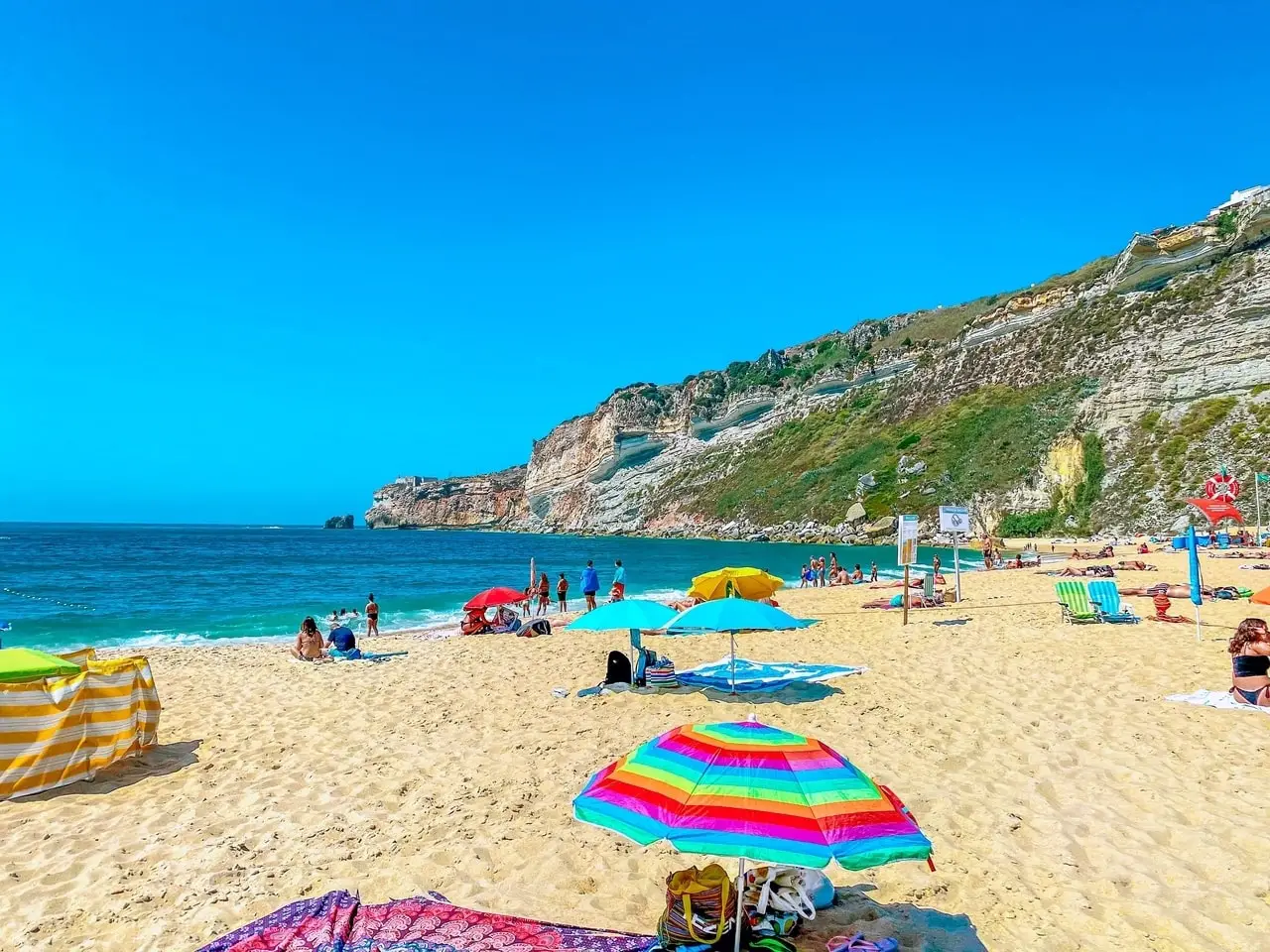 Praia da Nazare in warm weather, one of the beaches in Nazare Portugal.