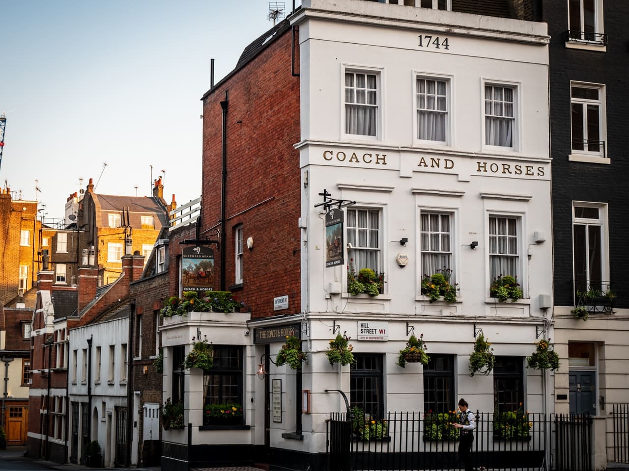 Outside a pub in England in summer