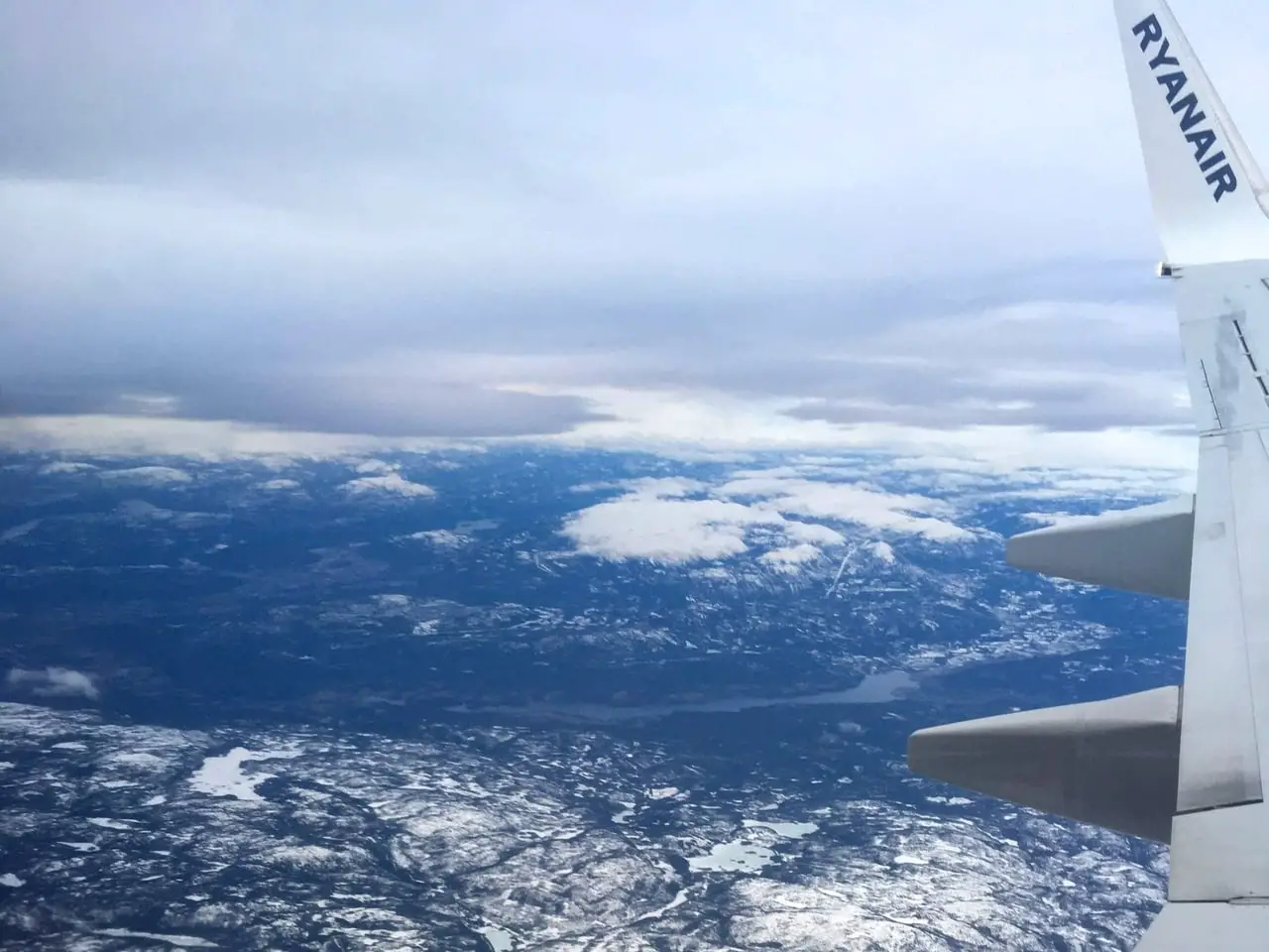 Views from the plane overlooking the Norwegian wilderness.