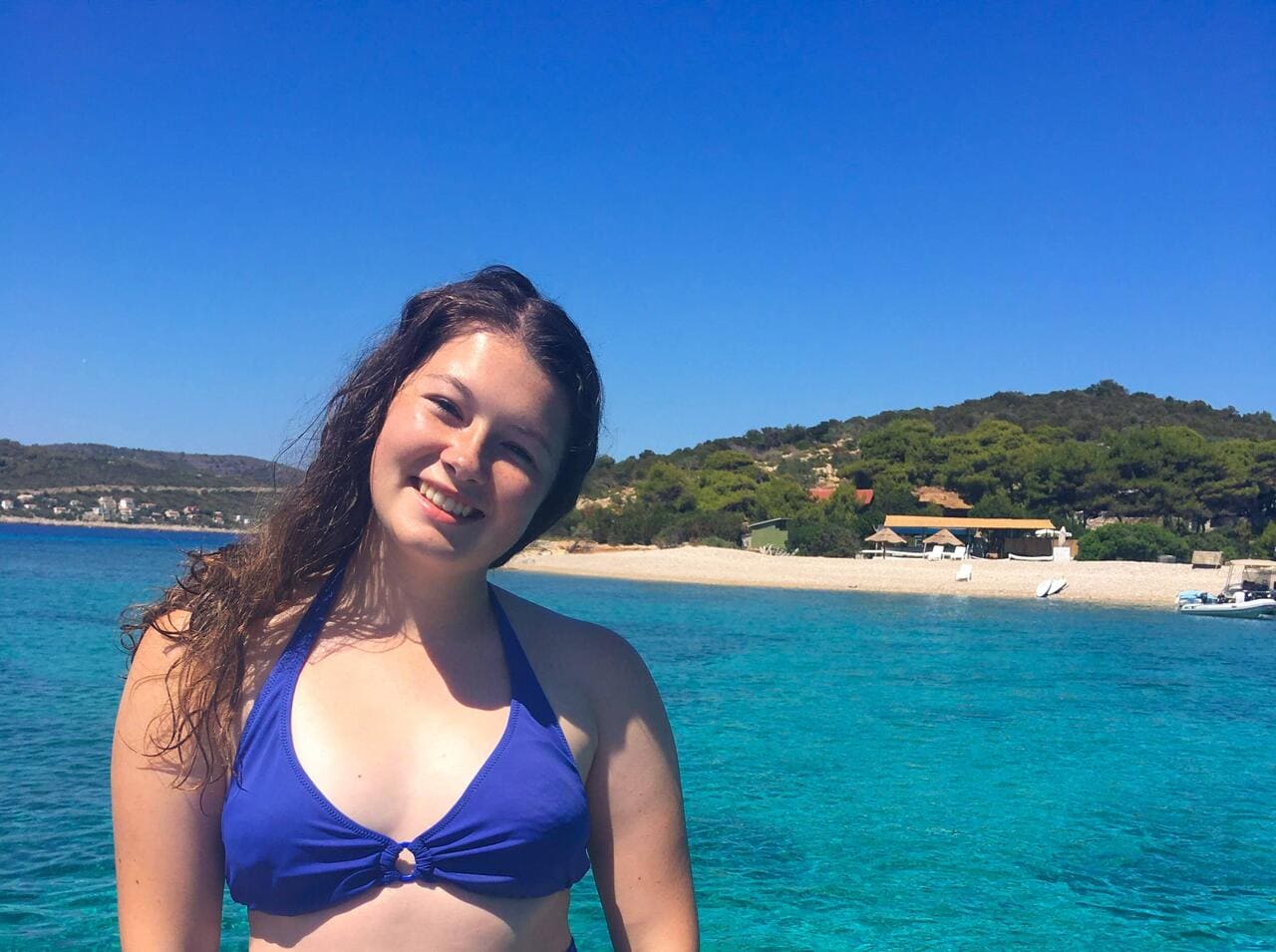 Ella visiting the Blue Lagoon on a boat tour from the town of Split in Croatia.