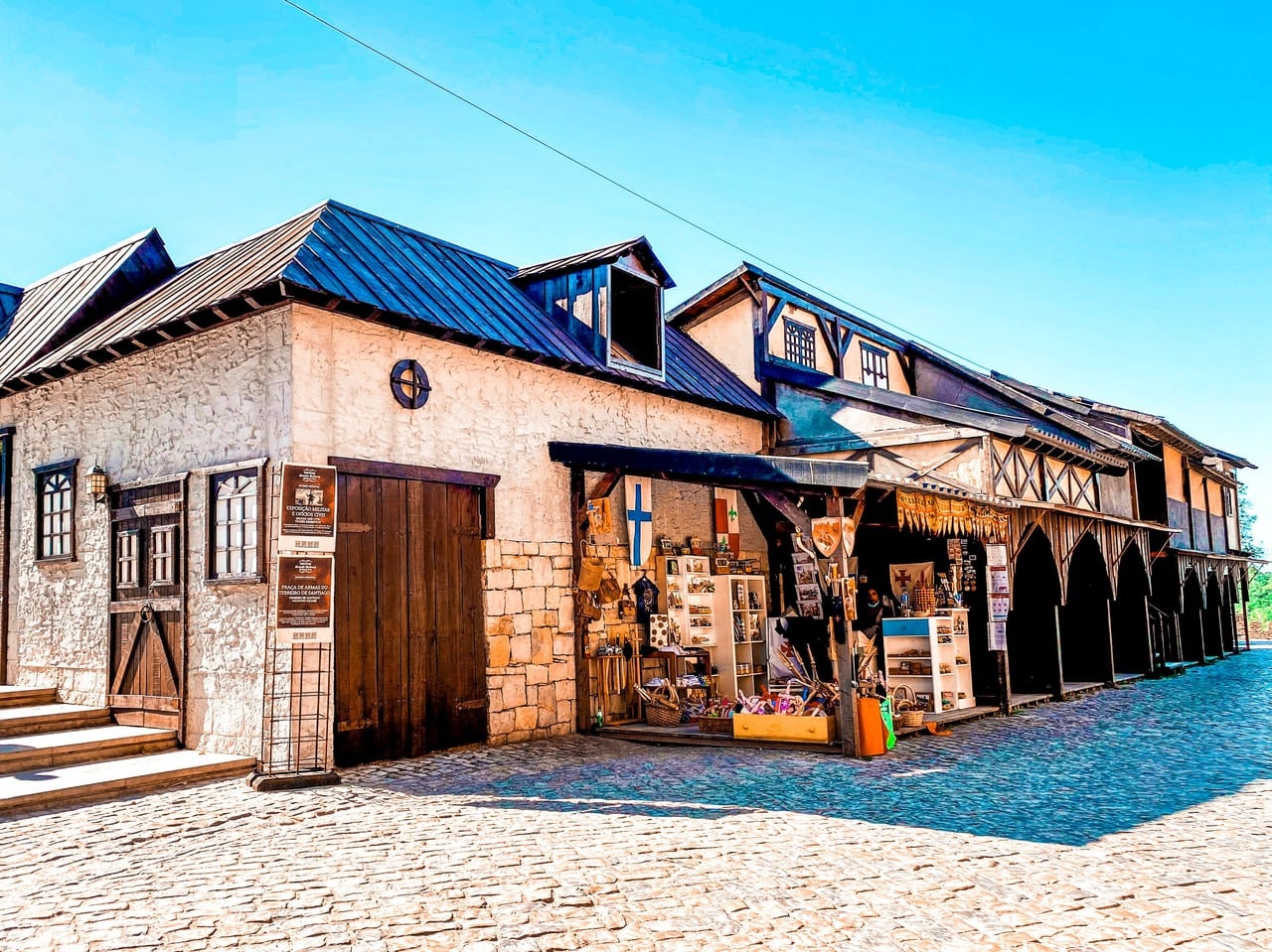 Stalls belonging to the Medieval market festival in Obidos, Portugal.