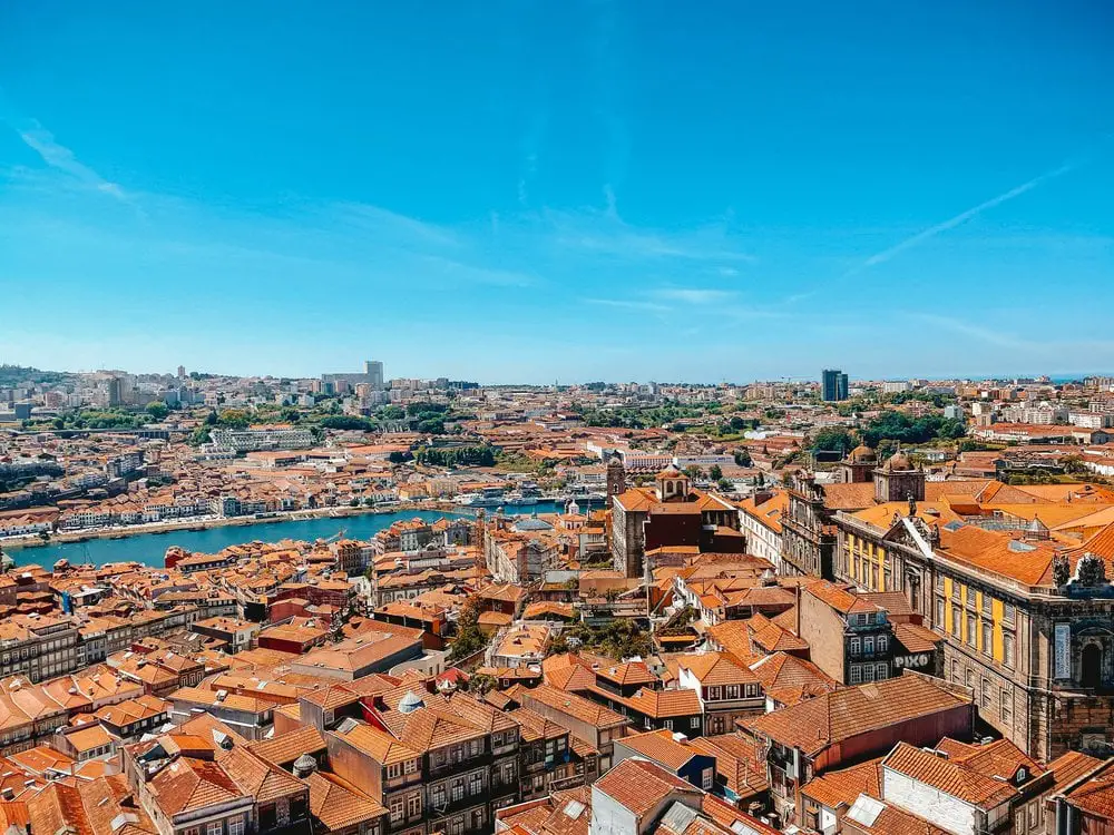 Portuguese city skyline as seen from the top of the Clerigos Tower