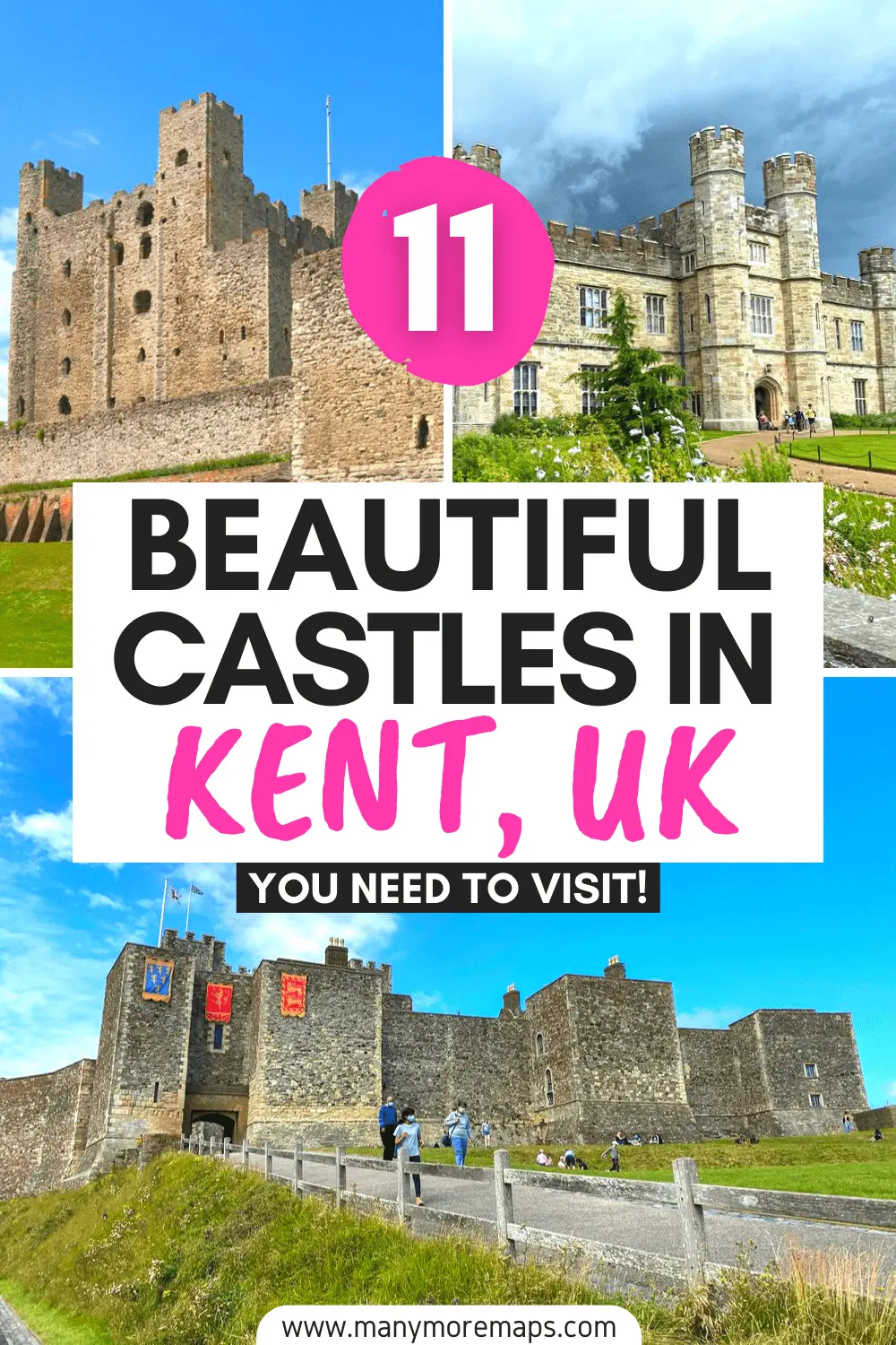 Kent is a beautiful area in England that's full of incredible castles - and they're super easy to visit on day trips from London by public transport! This post covers the very best castles and most beautiful places to visit in Kent to add to your England bucket list. Staycation ideas, places to visit in the UK, England travel tips, things to do in England, history day trips from London by train, Tudor England, Leeds Castle, Hever Castle, Dover Castle, Rochester Castle, Sissinghurst Castle