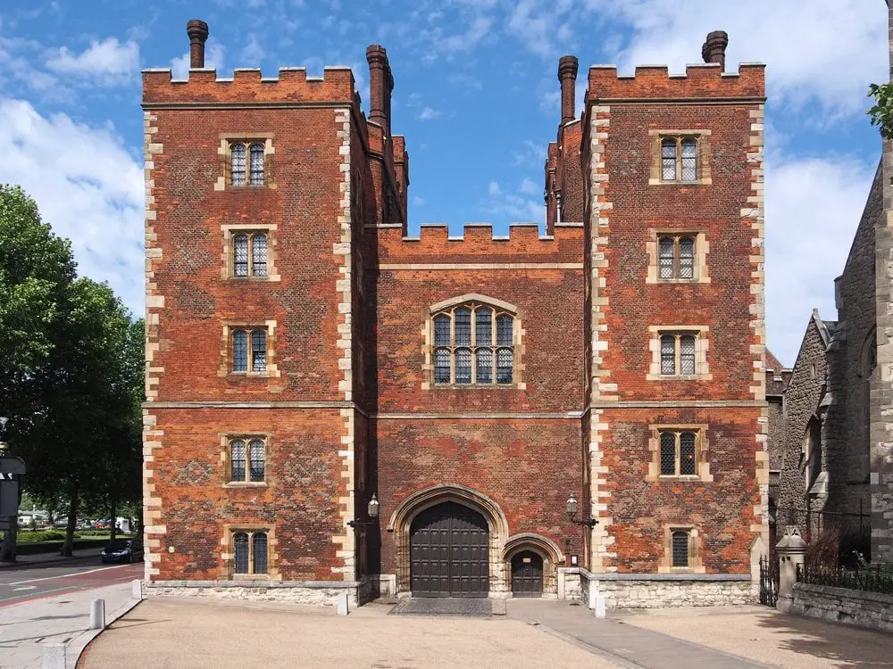 Beautiful redbrick building of Lambeth Palace in Lambeth, London, England. This London palace is not royal - it's the home of the Archbishop of Canterbury