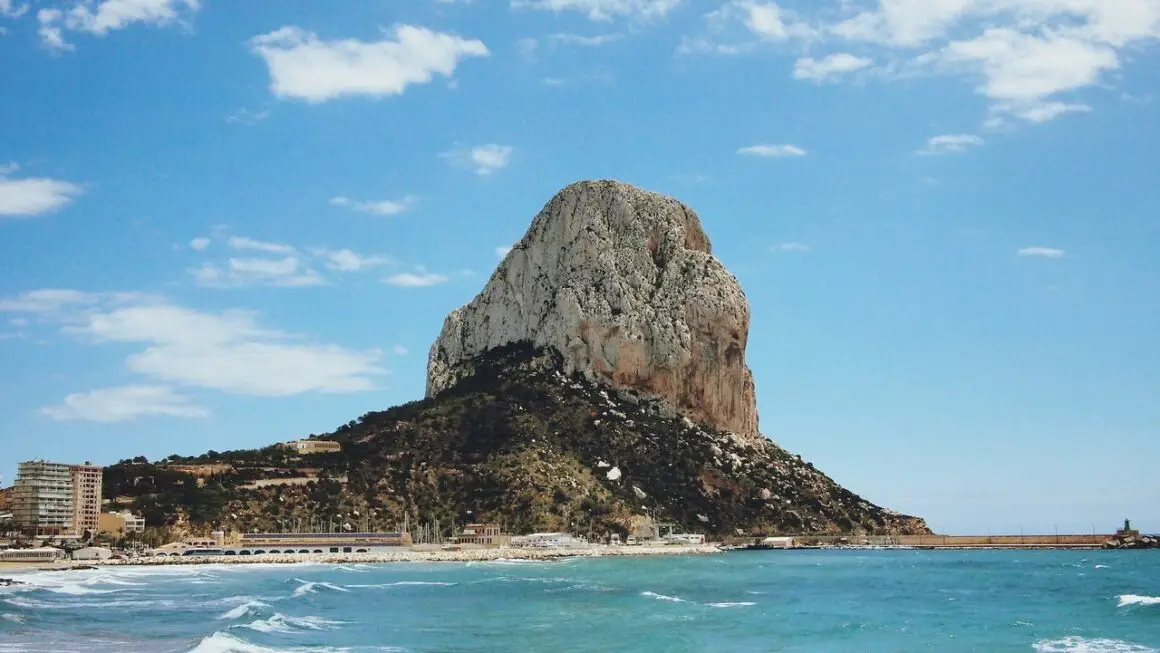 Calpe Rock in front of Blue Mediterranean sea on the Costa Blanca, Spain