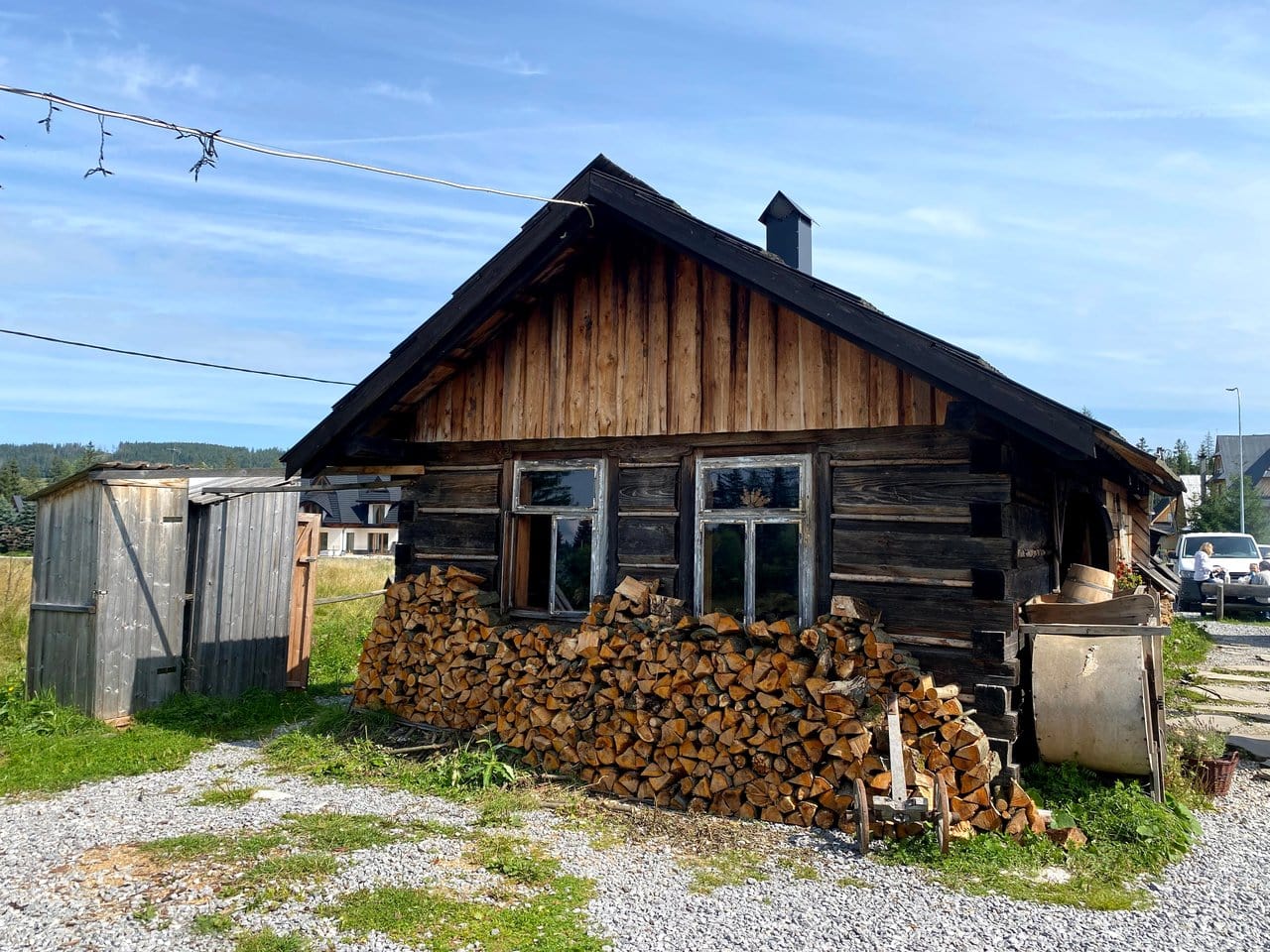 Wooden mountain hut in Zakopane Poland in summer.