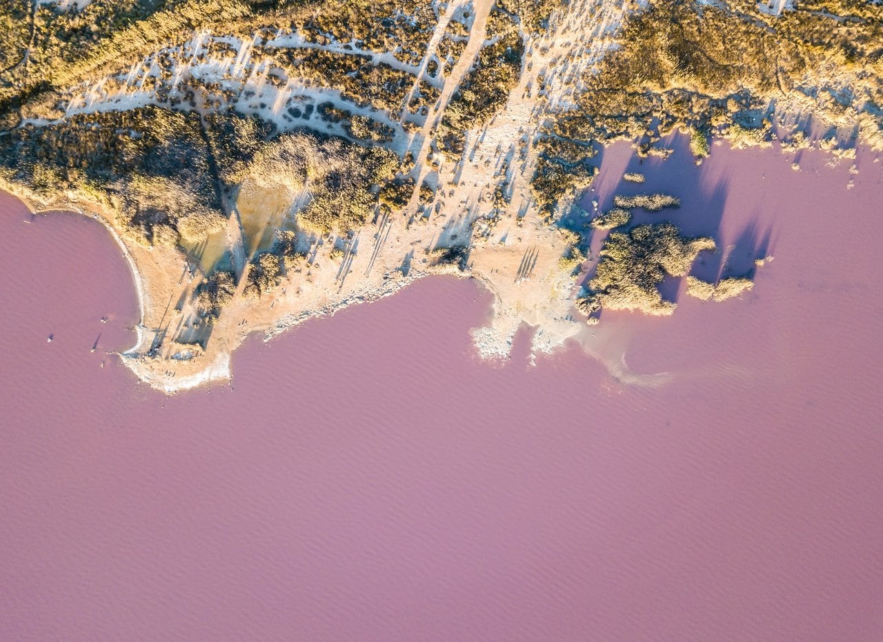 The pink salt lake of Torrevieja, Costa Blanca, Spain