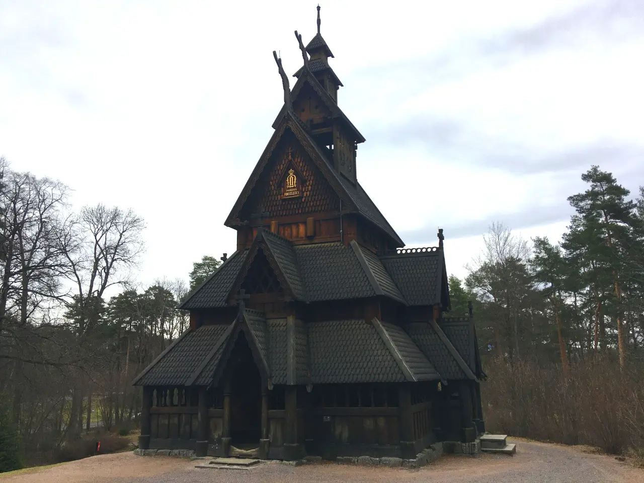 Ancient Norwegian wooden church rebuilt inside the Norwegian Museum of Cultural History