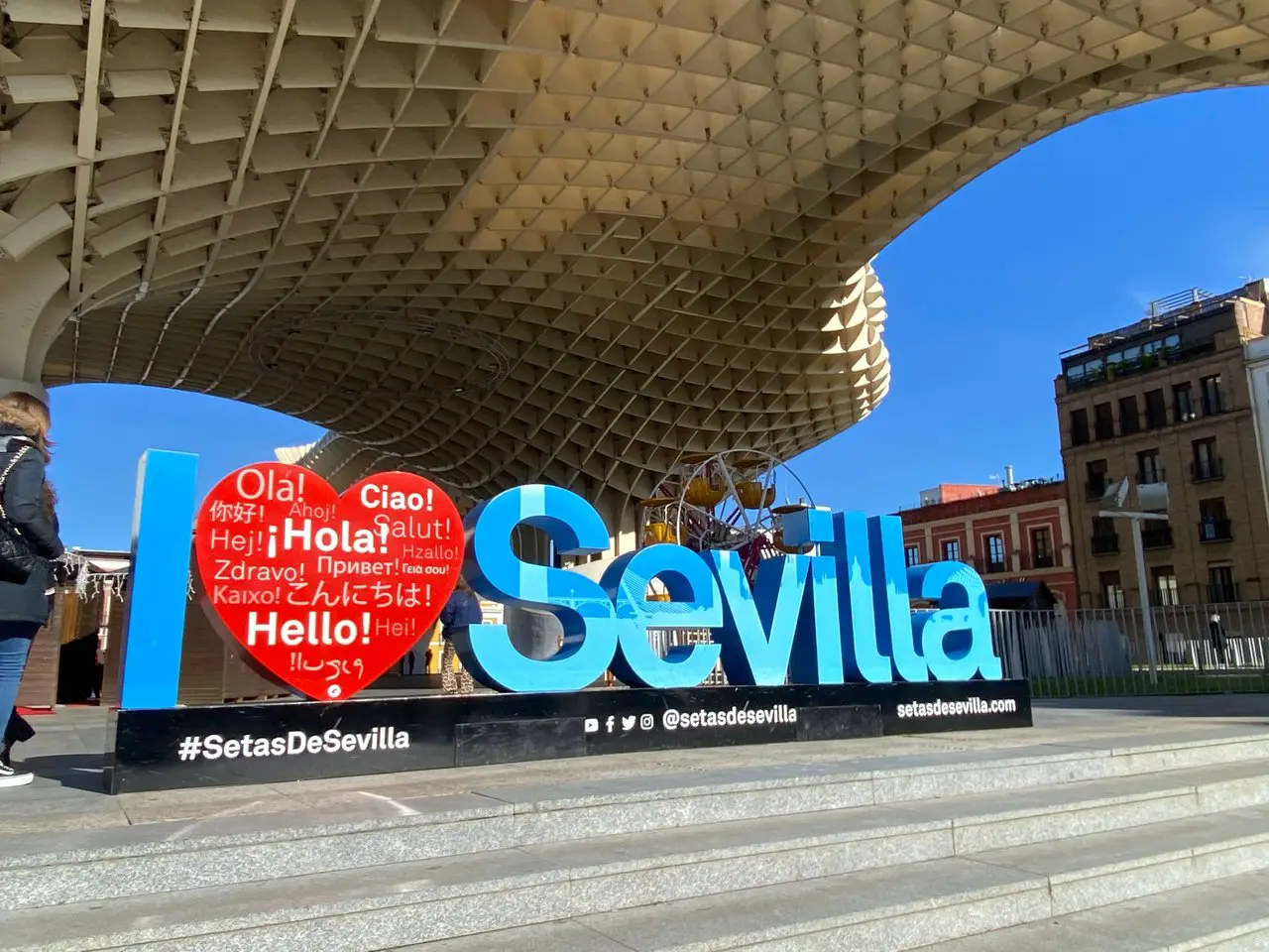 I love Sevilla sign underneath Setas de Sevilla