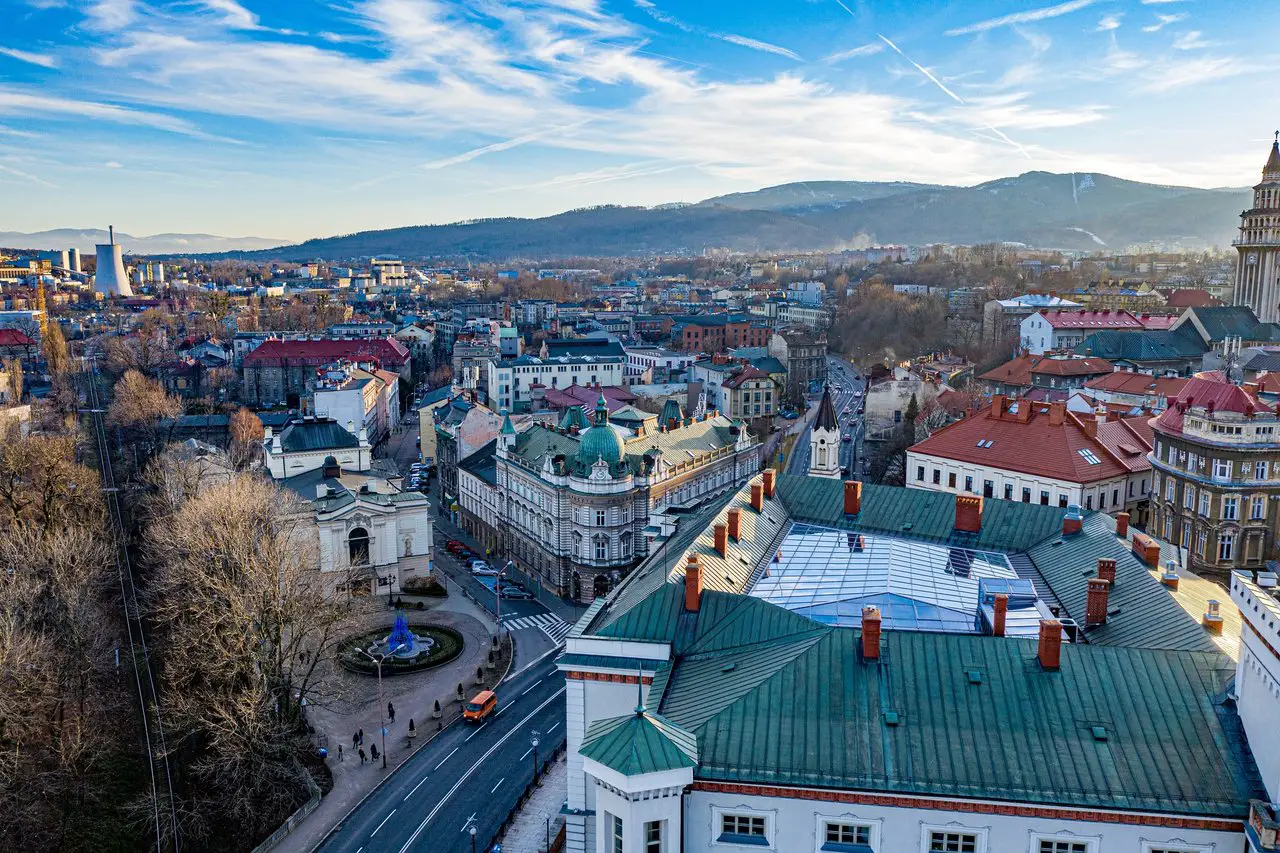 Aerial view of the city of Bielsko-Biala in Poland