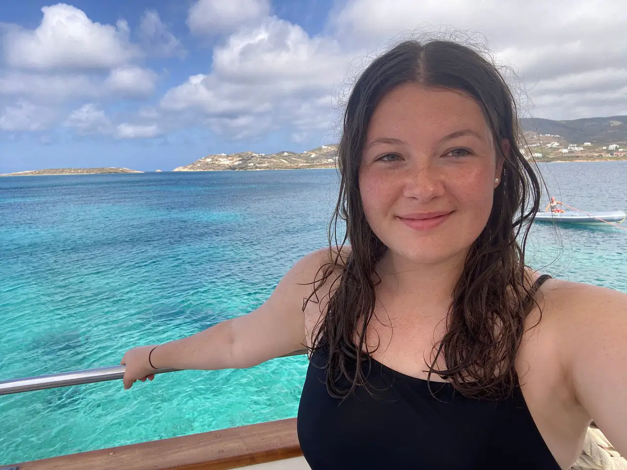 Ella on a Paros boat tour in Greece