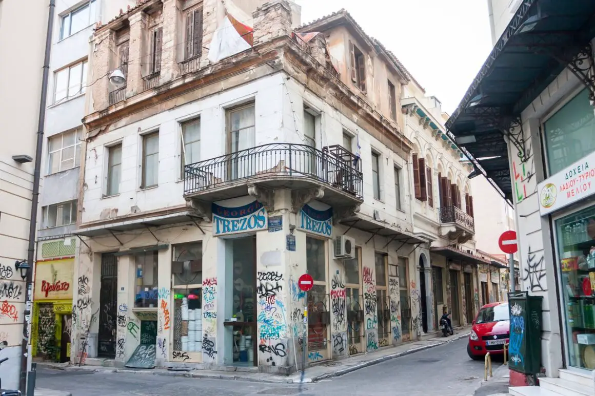 Run-down streets in Athens Greece