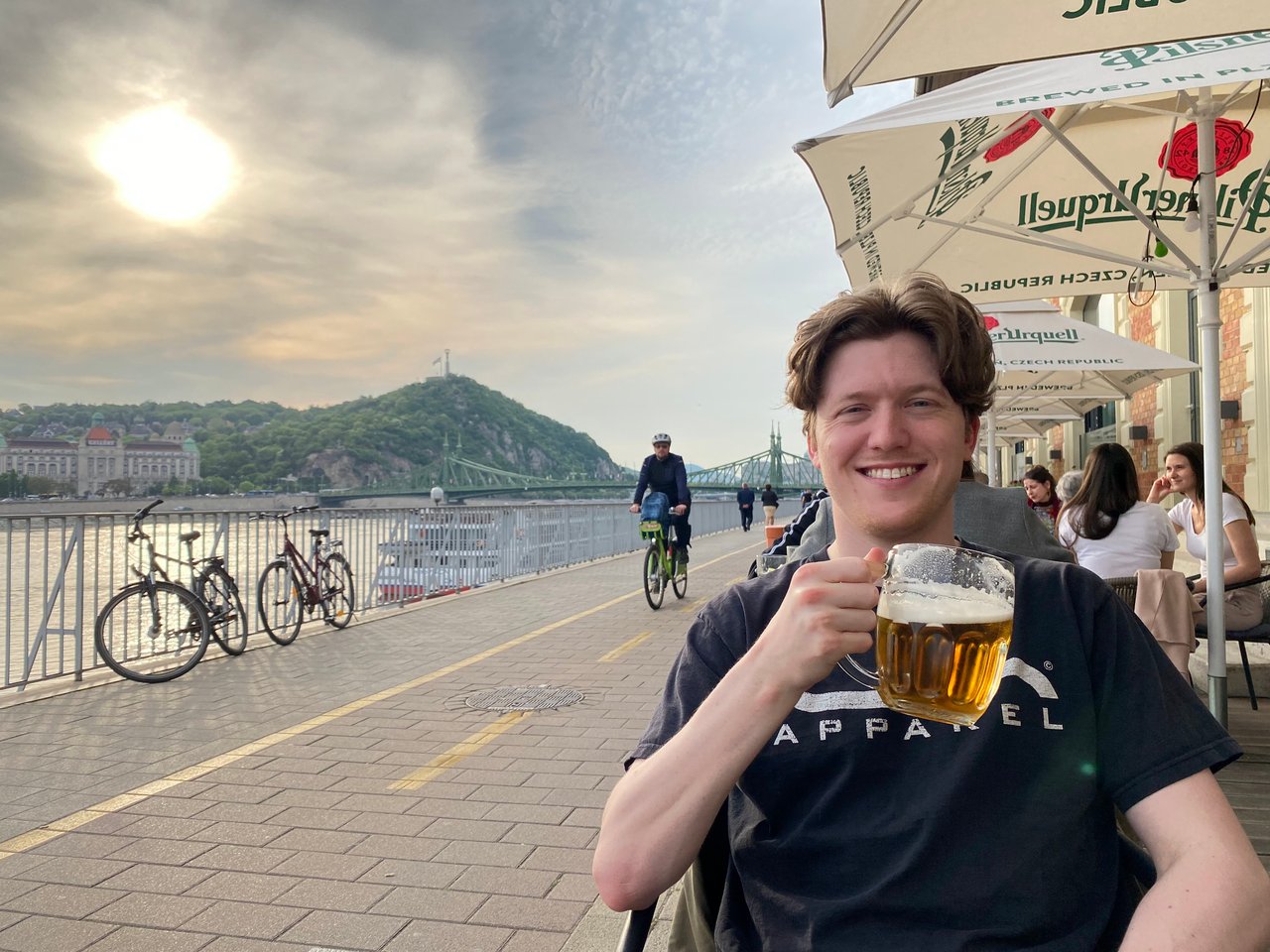 Rob drinking cheap beer in Budapest