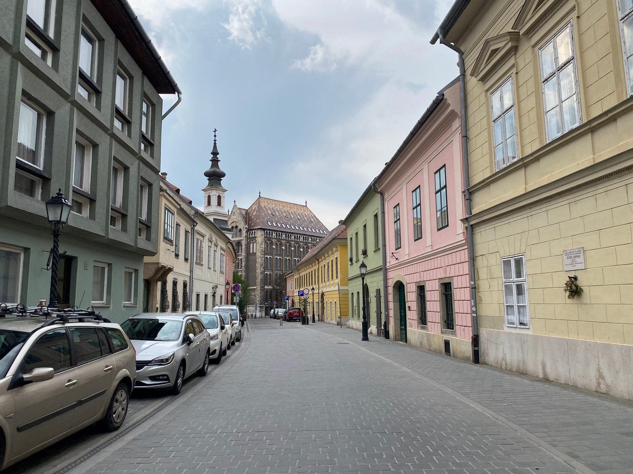 Pastel coloured buildings in Budapest old town