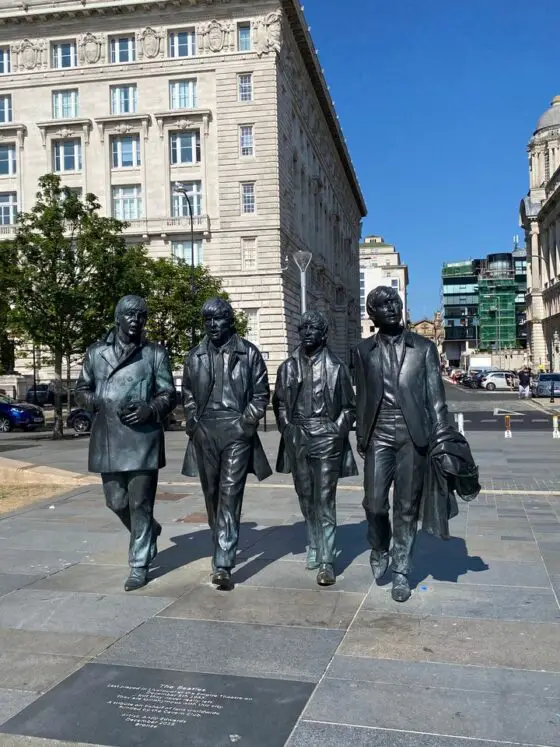 The Beatles Statue, one of the top Beatles landmarks in Liverpool at Pier Head.