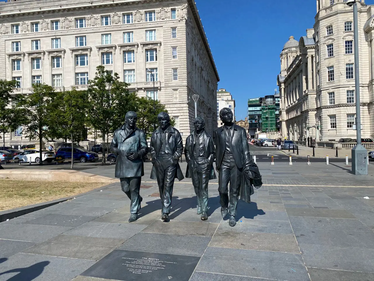 The Beatles Statue, one of the top Beatles landmarks in Liverpool at Pier Head.