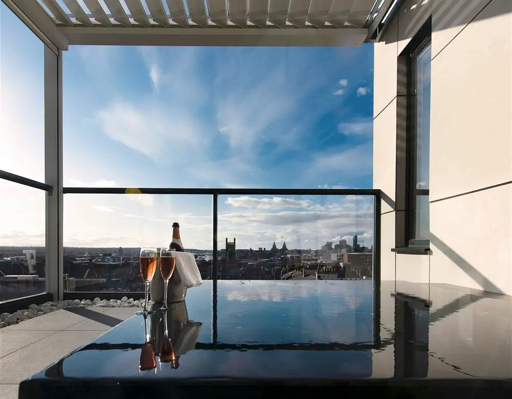 Balcony view over Liverpool skyline from Hope Street Hotel Liverpool