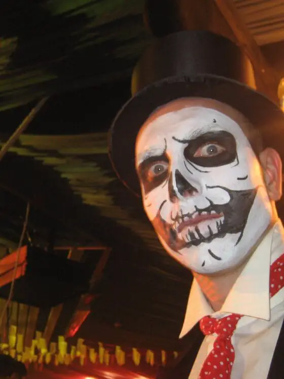 Painted face of a guide of one of the Liverpool ghost walking tours