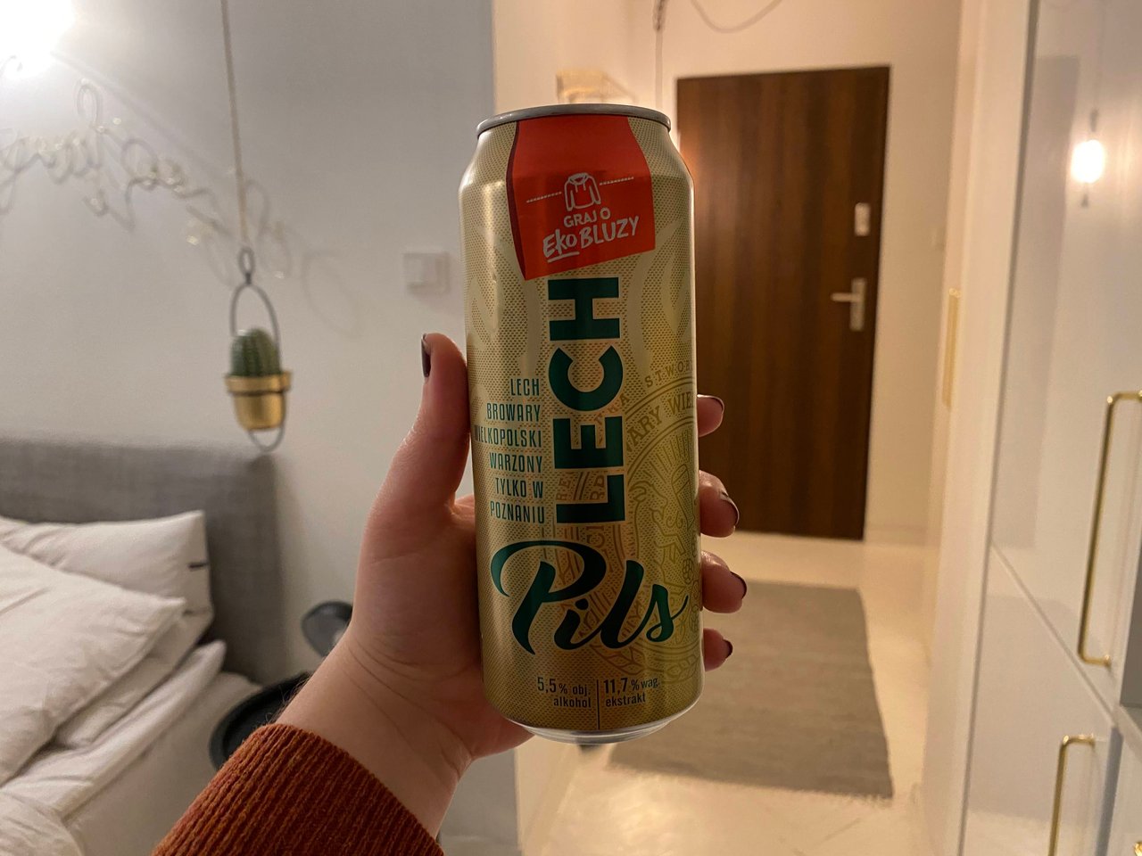 A can of Lech Pils beer from a grocery store in Poznan, Poland