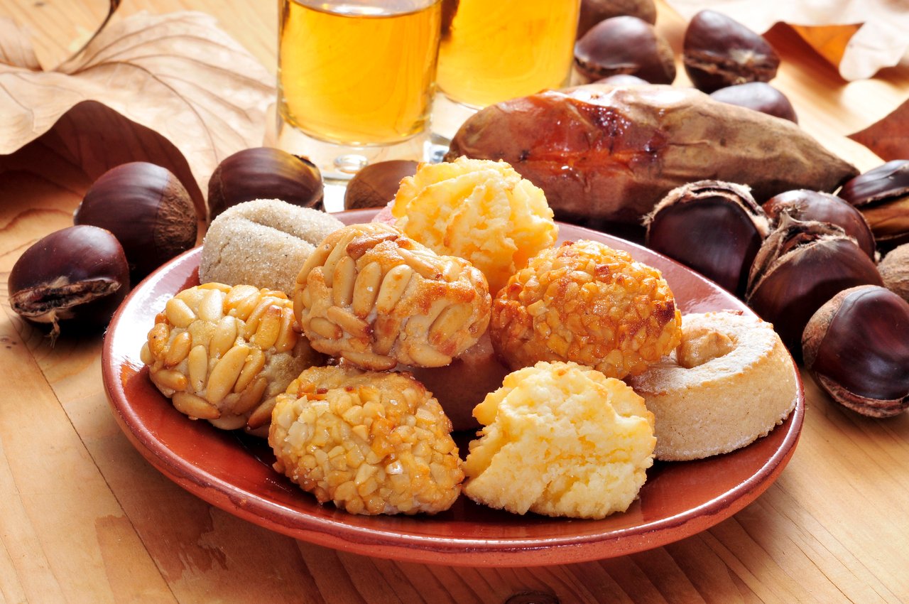 A plate of traditional foods served on Day of the Dead in Spain