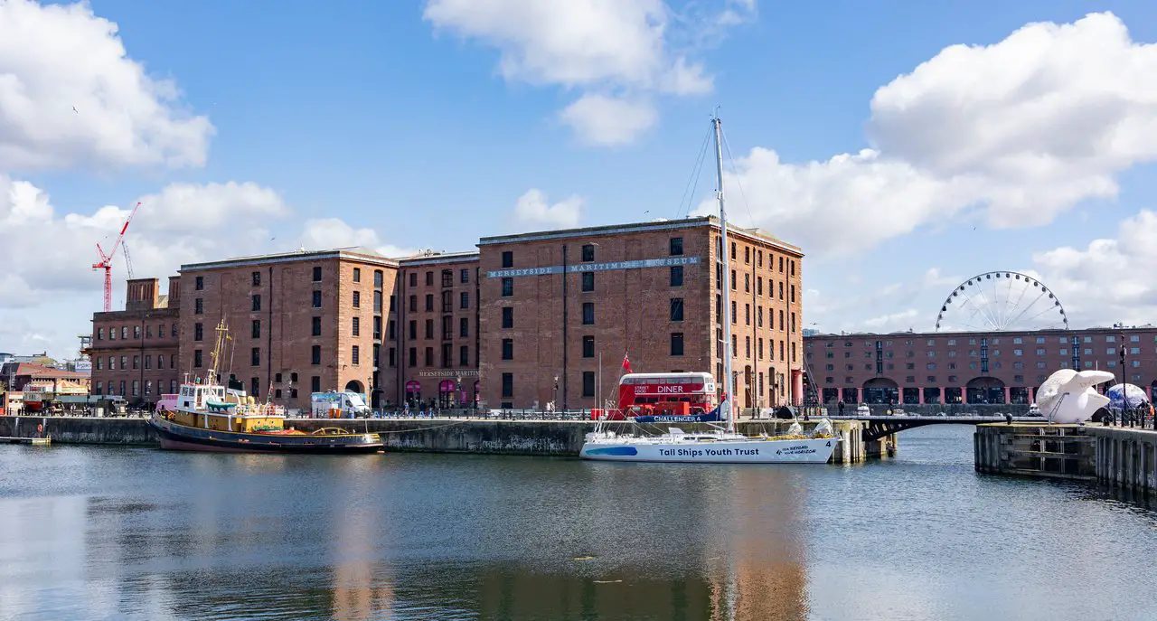 Albert Dock in Liverpool with boats in the surrounding water