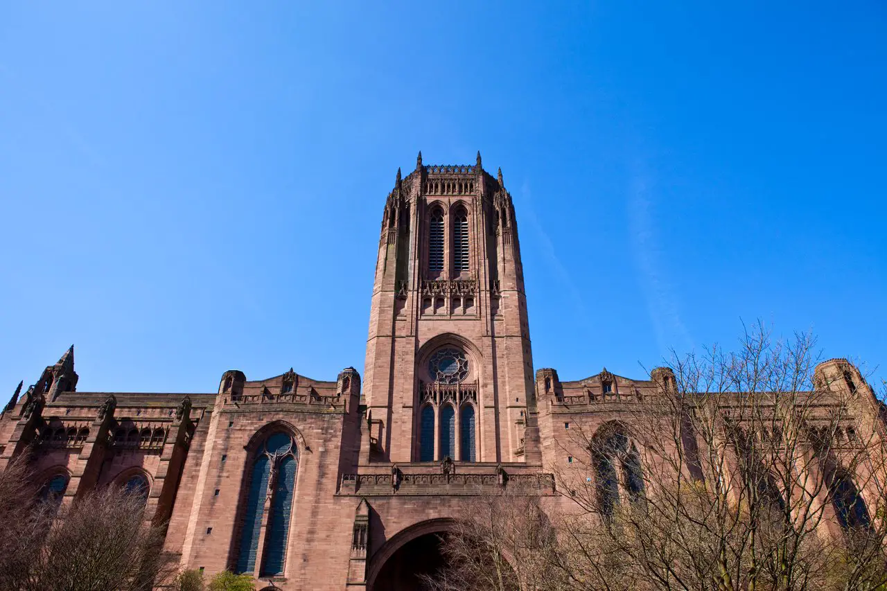 The gothic Liverpool Anglican Cathedral, a key stop on most Liverpool tourist bus routes
