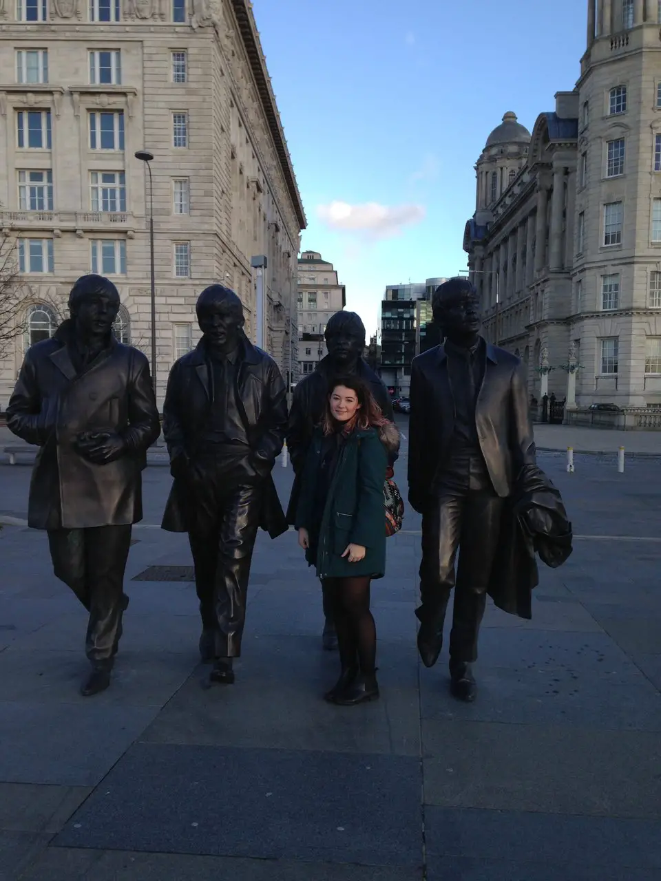 Ella visiting Liverpool Beatles Statue in winter