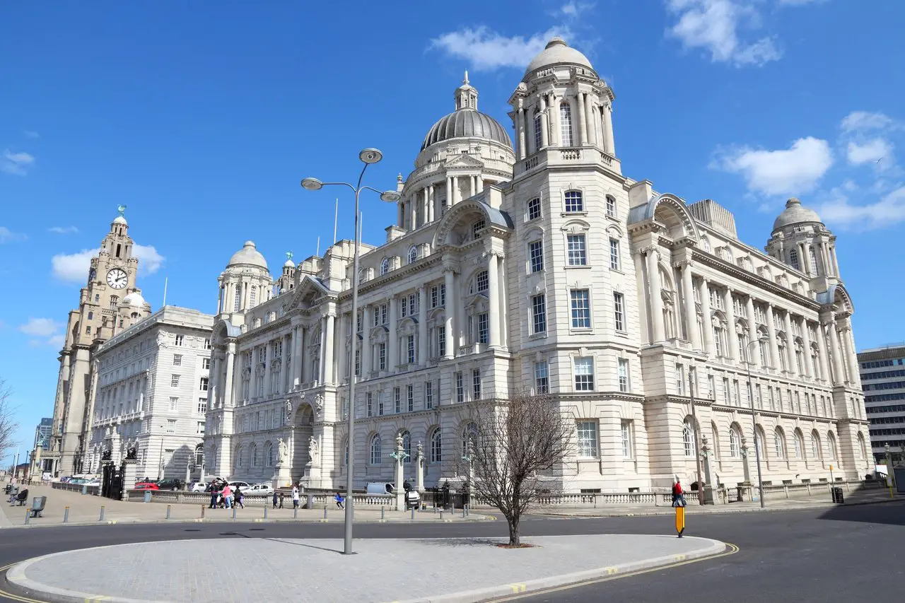 The fancy buildings of Liverpool Pier Head visited on one of the many Liverpool guided walks