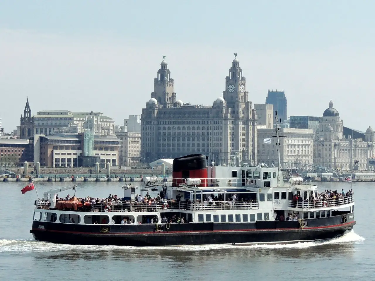 Liverpool afternoon tea cruise on the River Mersey, with the Liver Building in the background