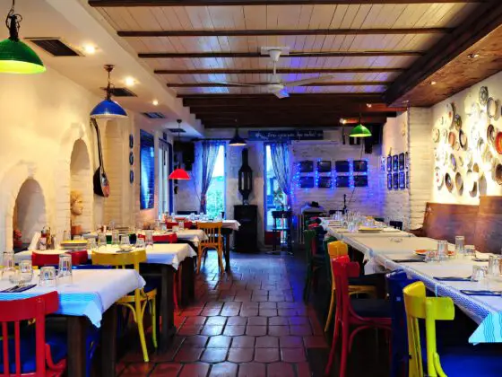 Interior of a Greek restaurant in Liverpool England.