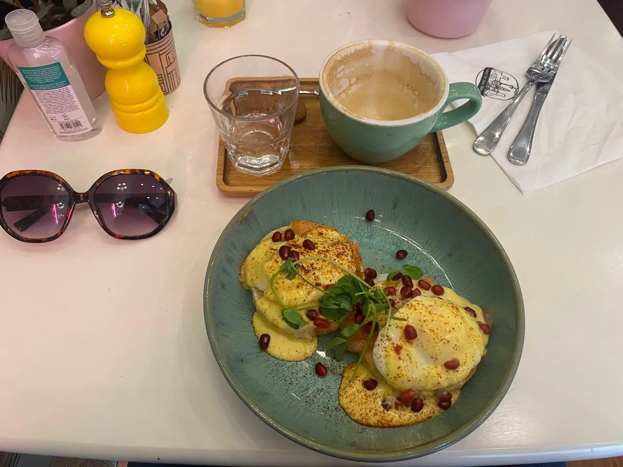 Eggs benedict and a cup of coffee at Lucy in the Sky, one of my favourite Liverpool breakfast places