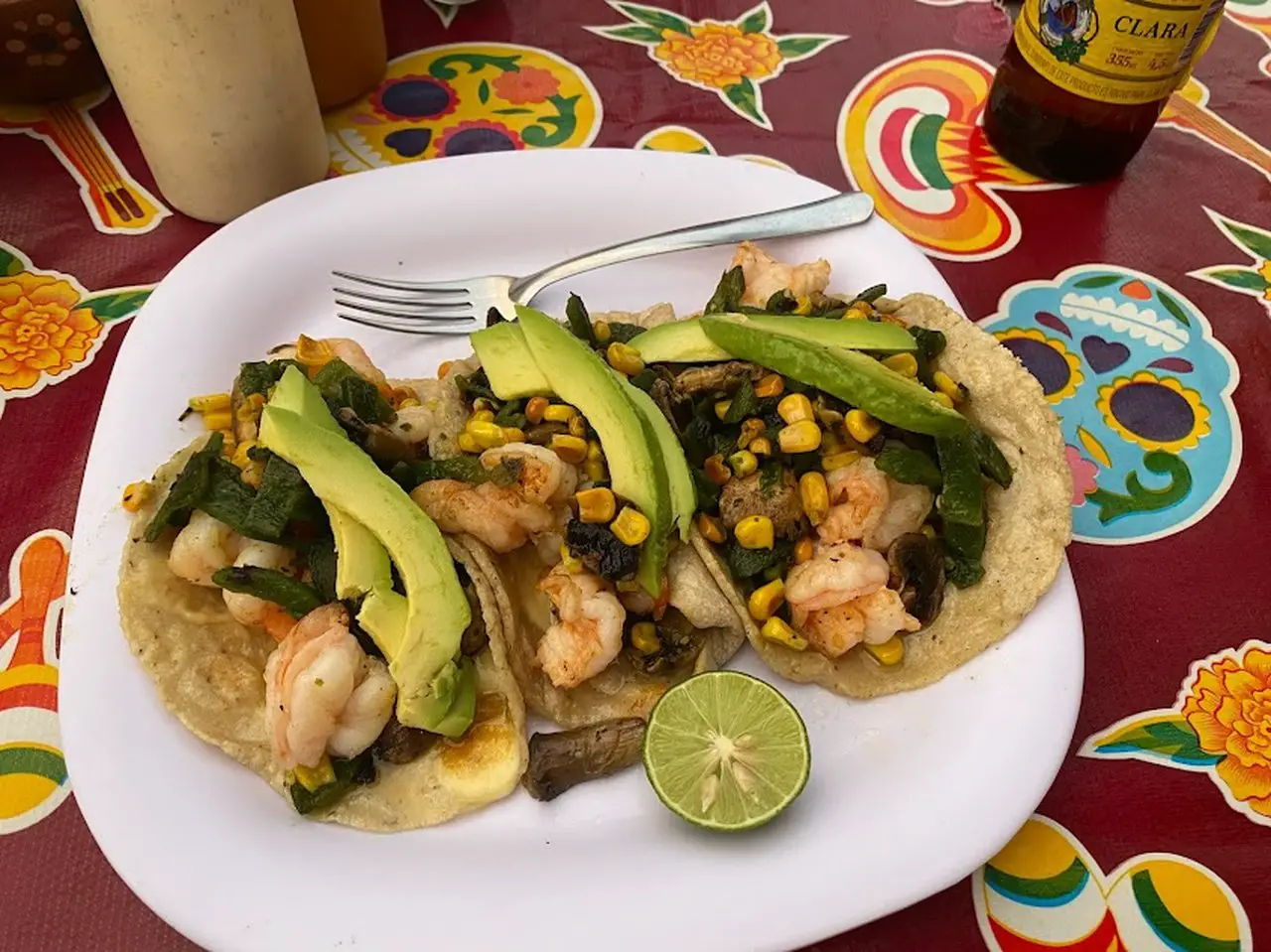 Shrimp tacos served at Mary's Tacos in Sayulita Mexico. Tacos are popular Mexican tapas you can sample in Liverpool.